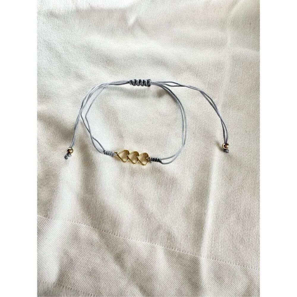 Triple heart gold and grey friendship bracelet